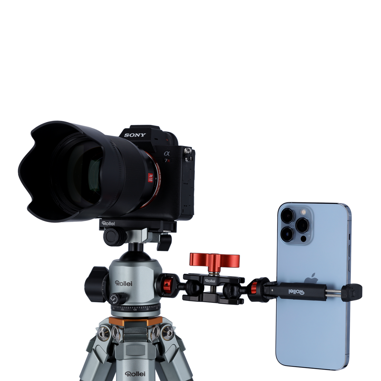 Smartphone holder for tripod medium column | Wide clamping area 6.5-8.5 cm